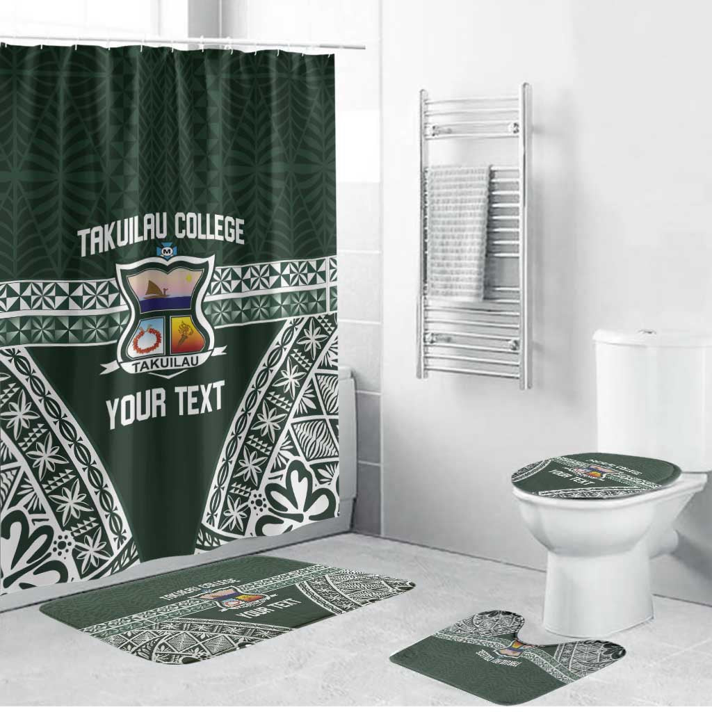 Personalised Tonga Takuilau College Bathroom Set 50th Anniversary Ngatu Kupesi LT14 Bathroom Set (4 pcs) Green - Polynesian Pride