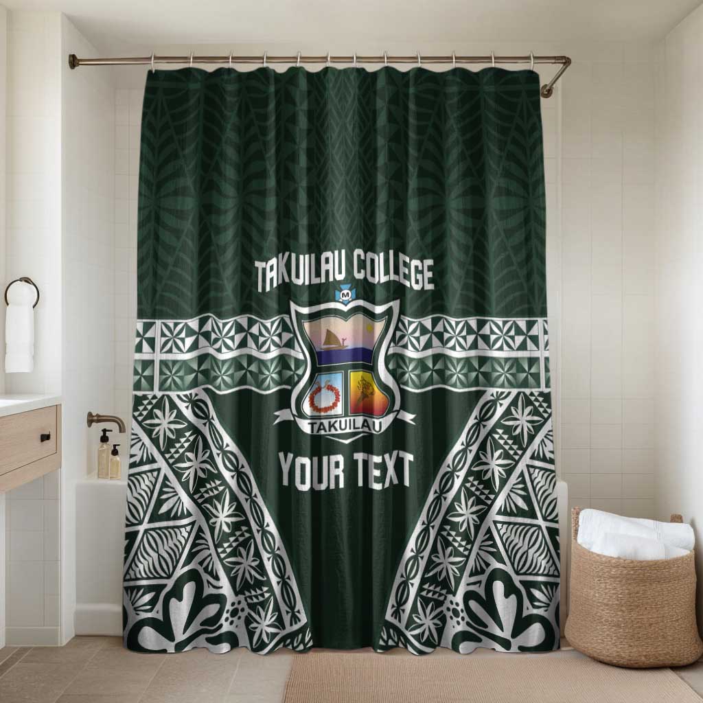 Personalised Tonga Takuilau College Bathroom Set 50th Anniversary Ngatu Kupesi LT14 Shower Curtain Only Green - Polynesian Pride