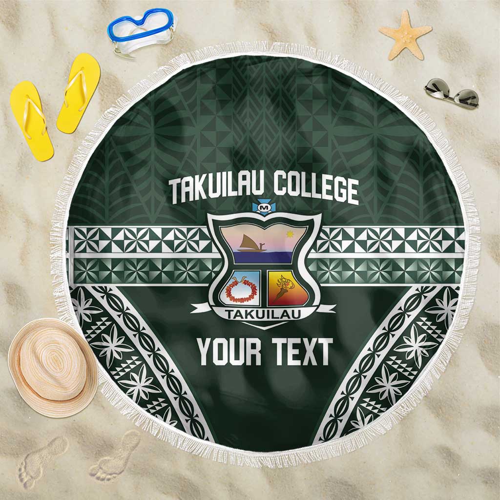 Personalised Tonga Takuilau College Beach Blanket 50th Anniversary Ngatu Kupesi LT14 One Size 150cm Green - Polynesian Pride