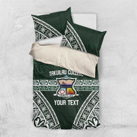 Personalised Tonga Takuilau College Bedding Set 50th Anniversary Ngatu Kupesi LT14 US Twin 172cm x 218cm Green - Polynesian Pride