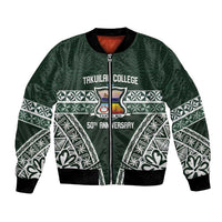 Personalised Tonga Takuilau College Bomber Jacket 50th Anniversary Ngatu Kupesi LT14 Unisex Green - Polynesian Pride