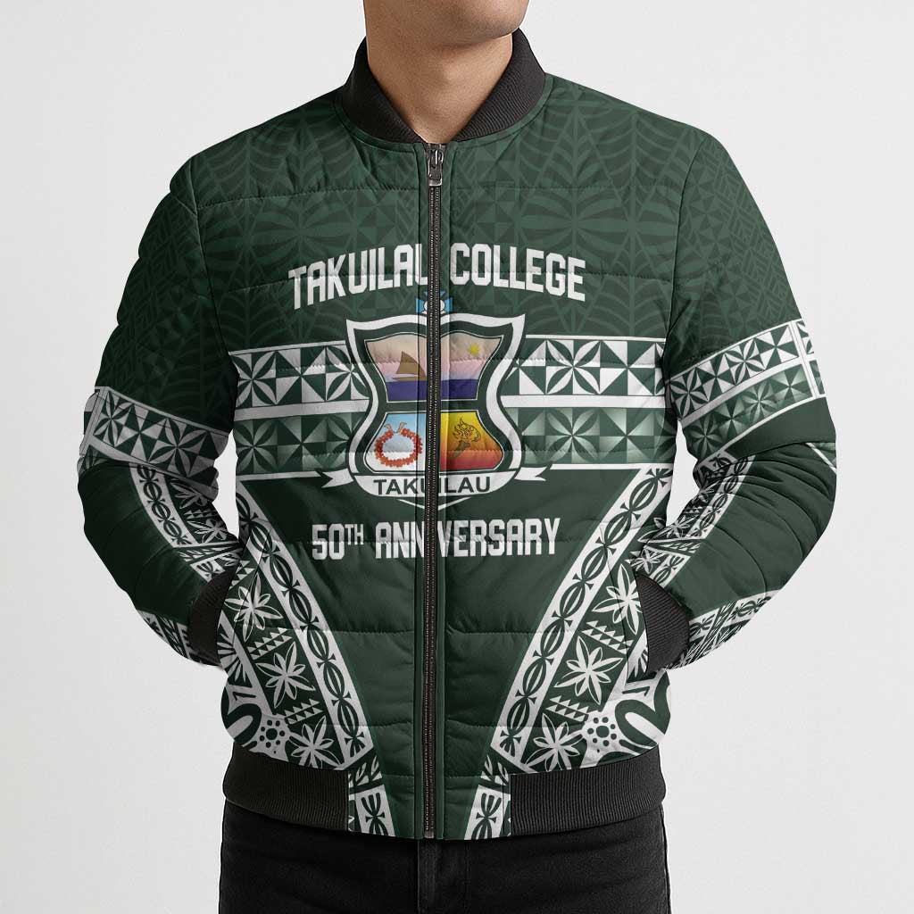 Personalised Tonga Takuilau College Bomber Puffer Jacket 50th Anniversary Ngatu Kupesi LT14 - Polynesian Pride