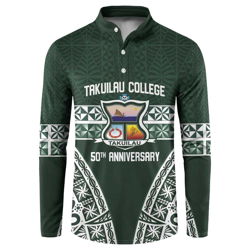 Personalised Tonga Takuilau College Button Sweatshirt 50th Anniversary Ngatu Kupesi LT14 Green - Polynesian Pride