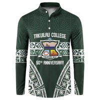 Personalised Tonga Takuilau College Button Sweatshirt 50th Anniversary Ngatu Kupesi LT14 Green - Polynesian Pride