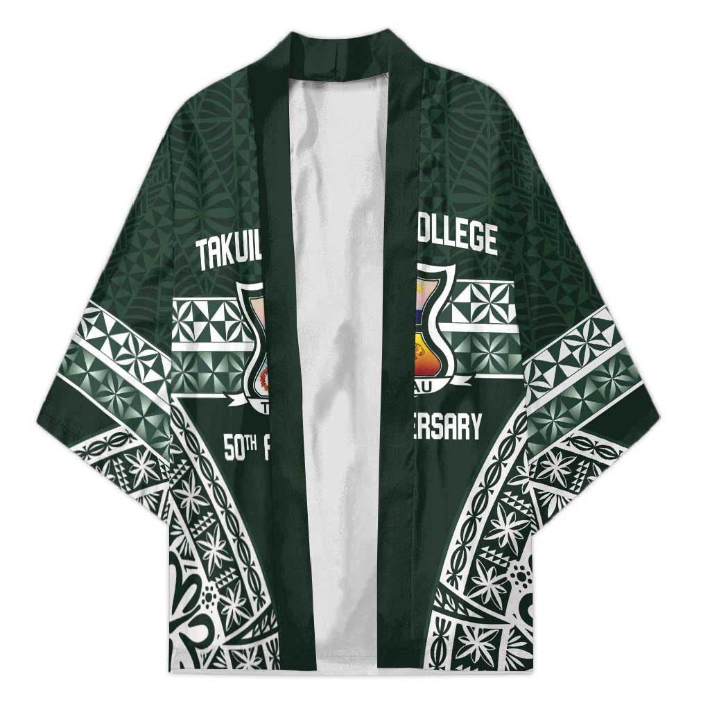 Personalised Tonga Takuilau College Kimono 50th Anniversary Ngatu Kupesi LT14 Unisex Green - Polynesian Pride