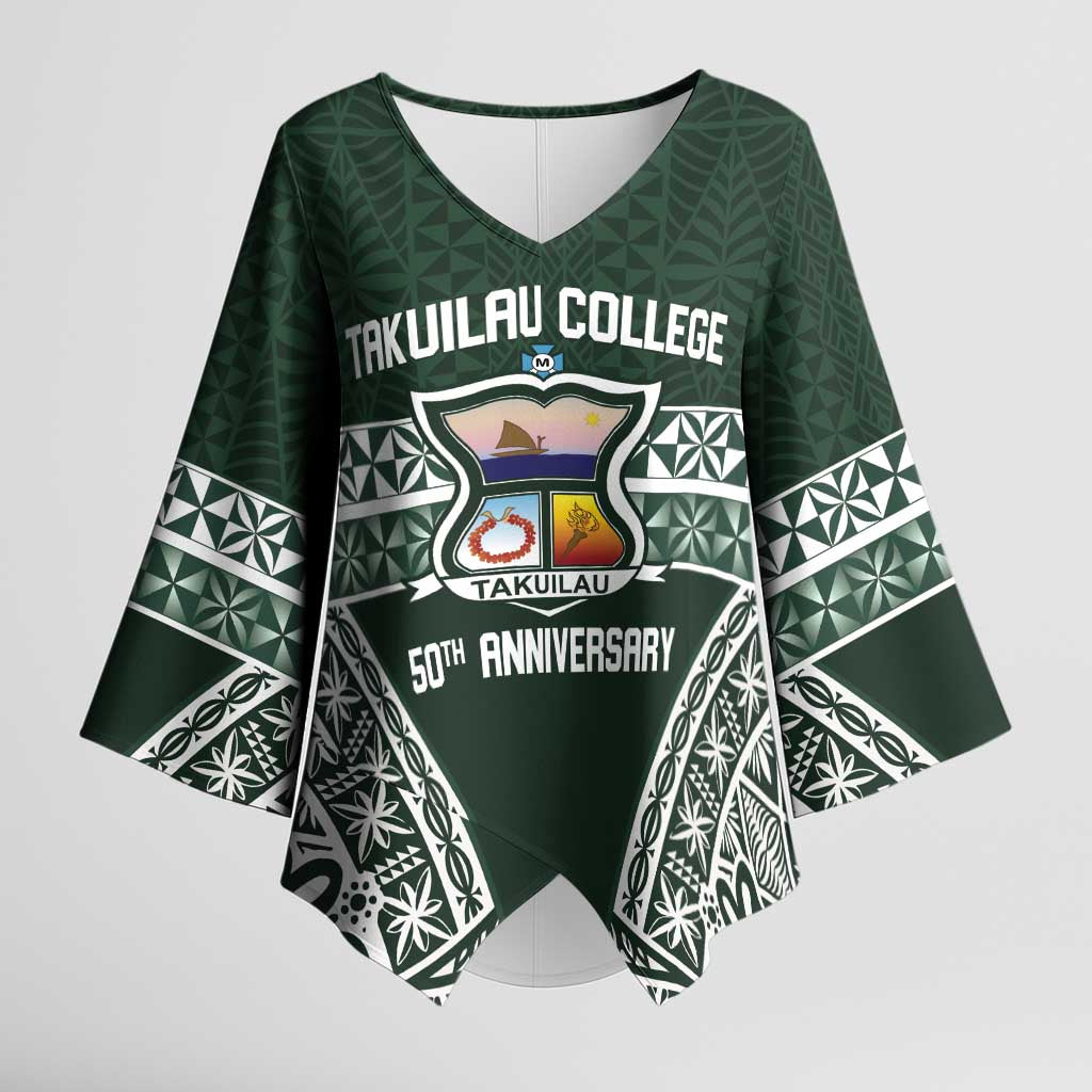 Personalised Tonga Takuilau College Kimono Sleeve Blouse 50th Anniversary Ngatu Kupesi LT14 Female Green - Polynesian Pride