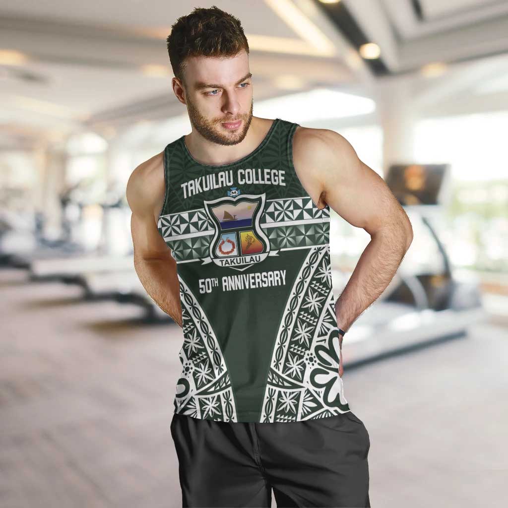 Personalised Tonga Takuilau College Men Tank Top 50th Anniversary Ngatu Kupesi LT14 Green - Polynesian Pride