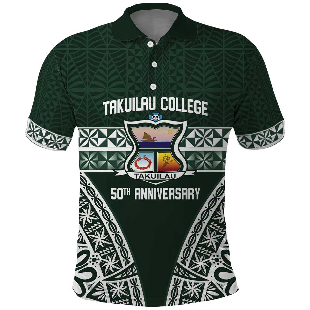 Personalised Tonga Takuilau College Polo Shirt 50th Anniversary Ngatu Kupesi LT14 Green - Polynesian Pride