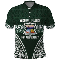 Personalised Tonga Takuilau College Polo Shirt 50th Anniversary Ngatu Kupesi LT14 Green - Polynesian Pride