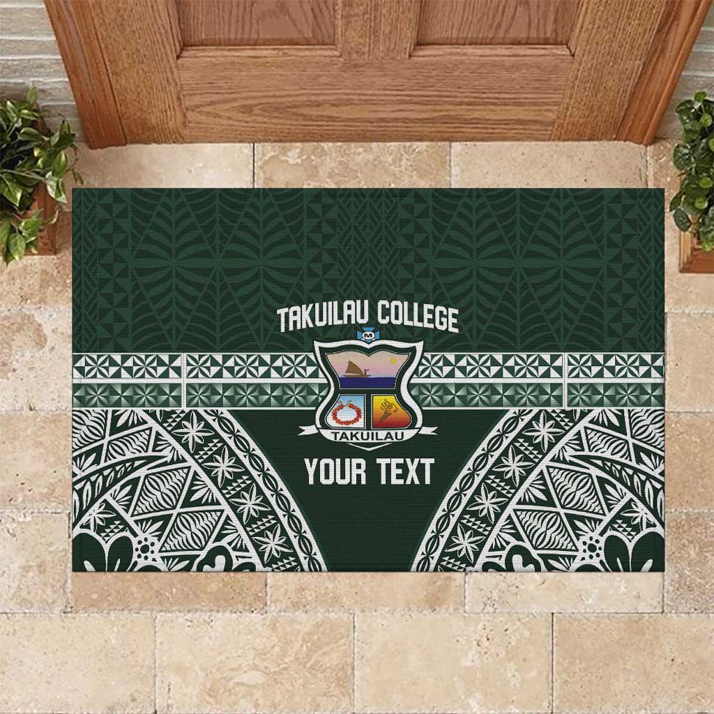 Personalised Tonga Takuilau College Rubber Doormat 50th Anniversary Ngatu Kupesi LT14 Green - Polynesian Pride