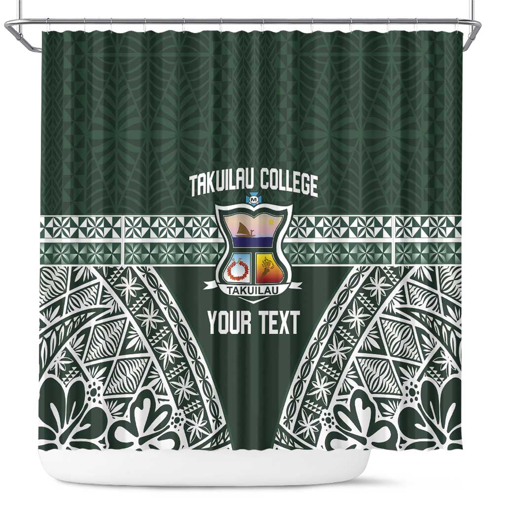 Personalised Tonga Takuilau College Shower Curtain 50th Anniversary Ngatu Kupesi LT14 Green - Polynesian Pride