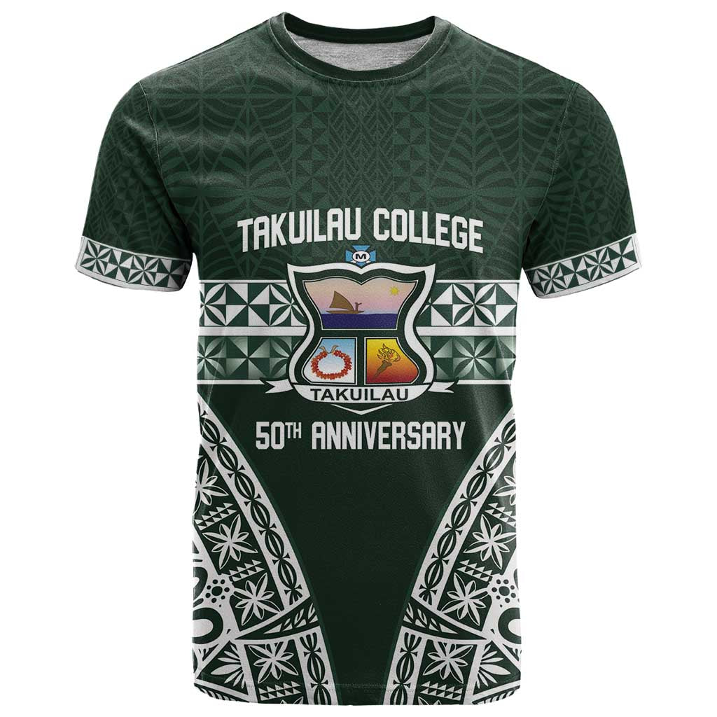 Personalised Tonga Takuilau College T Shirt 50th Anniversary Ngatu Kupesi LT14 Green - Polynesian Pride