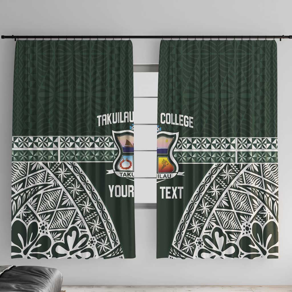 Personalised Tonga Takuilau College Window Curtain 50th Anniversary Ngatu Kupesi LT14 With Hooks Green - Polynesian Pride