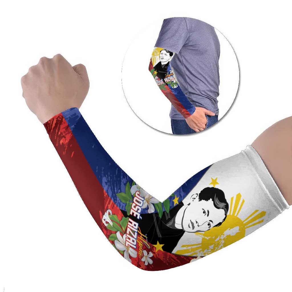 Philippines Rizal Day Arm Sleeves Filipino Sampaguita Grunge Style LT14 Set of 2 Blue - Polynesian Pride