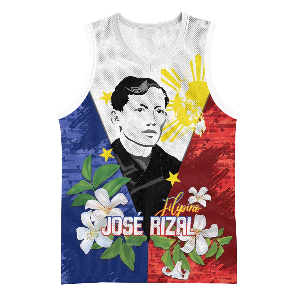 Philippines Rizal Day Basketball Jersey Filipino Sampaguita Grunge Style LT14 Unisex Blue - Polynesian Pride