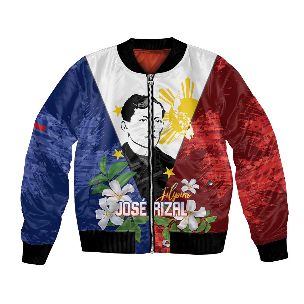 Philippines Rizal Day Bomber Jacket Filipino Sampaguita Grunge Style LT14 Unisex Blue - Polynesian Pride