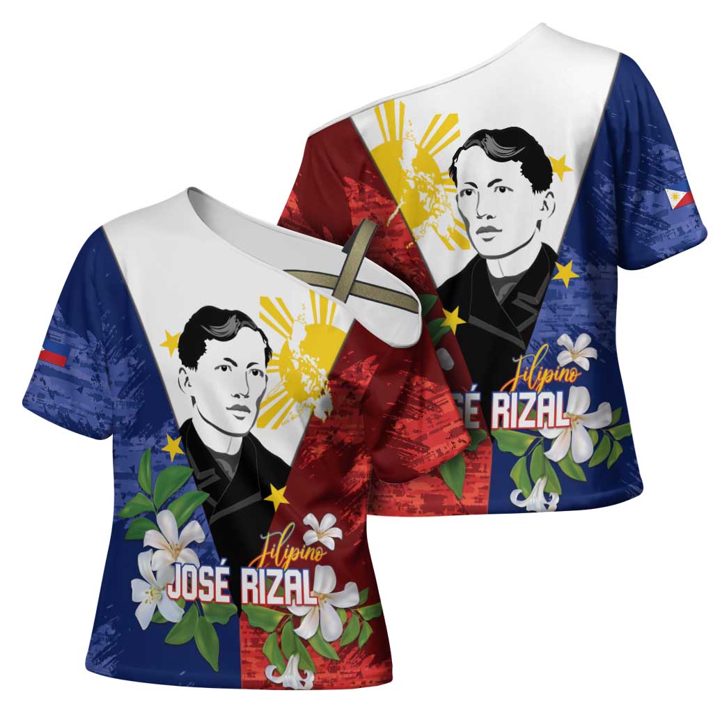 Philippines Rizal Day Cross Shoulder Shirt Filipino Sampaguita Grunge Style LT14 - Polynesian Pride