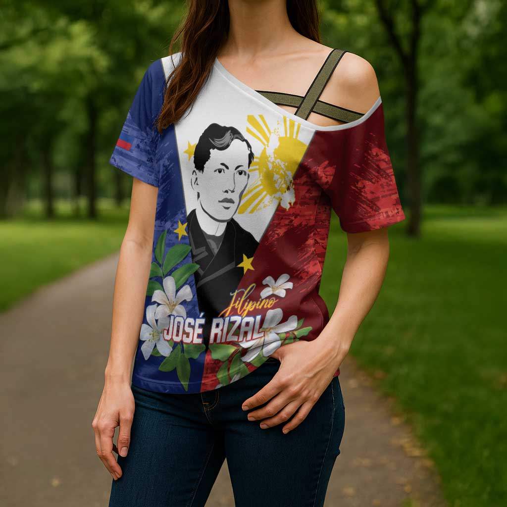 Philippines Rizal Day Cross Shoulder Shirt Filipino Sampaguita Grunge Style LT14 - Polynesian Pride