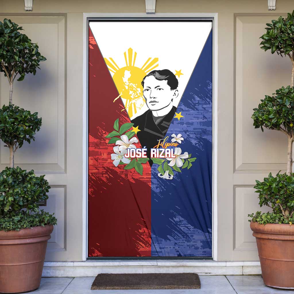 Philippines Rizal Day Door Cover Filipino Sampaguita Grunge Style LT14 Blue - Polynesian Pride
