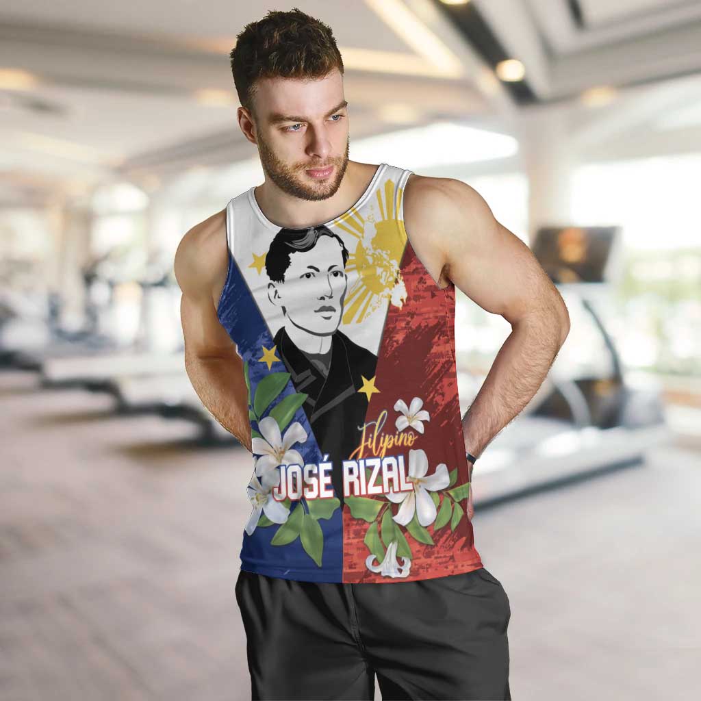 Philippines Rizal Day Men Tank Top Filipino Sampaguita Grunge Style LT14 Blue - Polynesian Pride