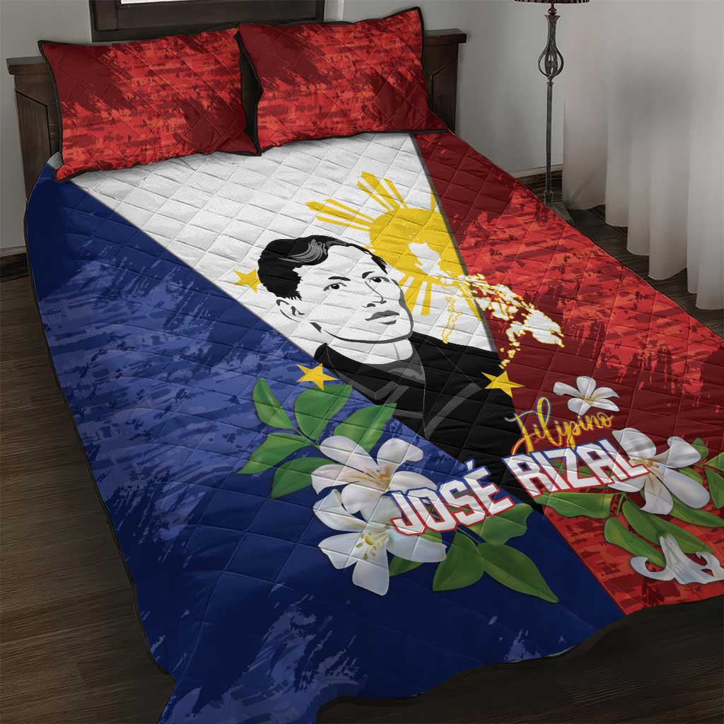 Philippines Rizal Day Quilt Bed Set Filipino Sampaguita Grunge Style LT14 Blue - Polynesian Pride