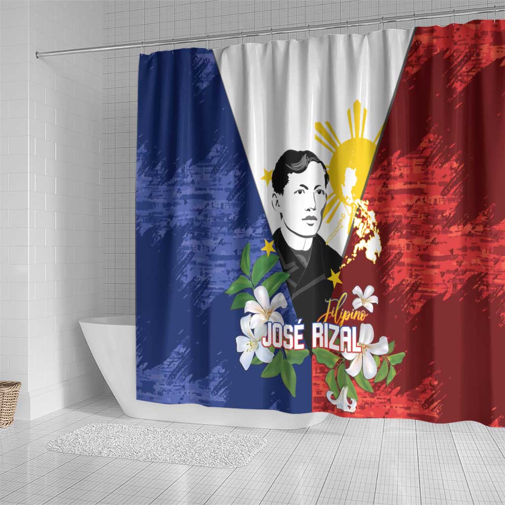 Philippines Rizal Day Shower Curtain Filipino Sampaguita Grunge Style LT14 - Polynesian Pride