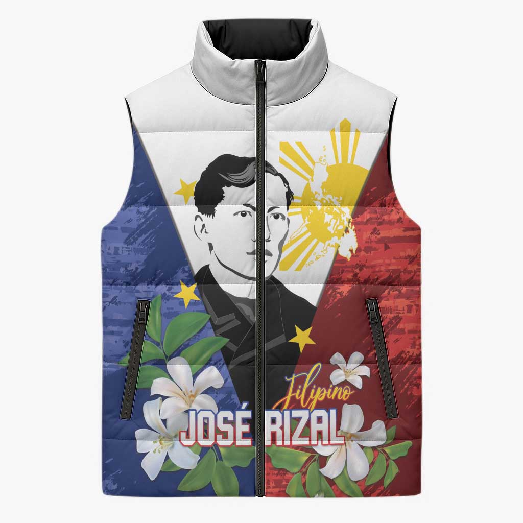 Philippines Rizal Day Sleeveless Puffer Jacket Filipino Sampaguita Grunge Style LT14 Unisex Blue - Polynesian Pride