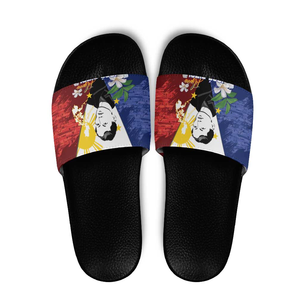 Philippines Rizal Day Slide Sandals Filipino Sampaguita Grunge Style LT14 Blue - Polynesian Pride