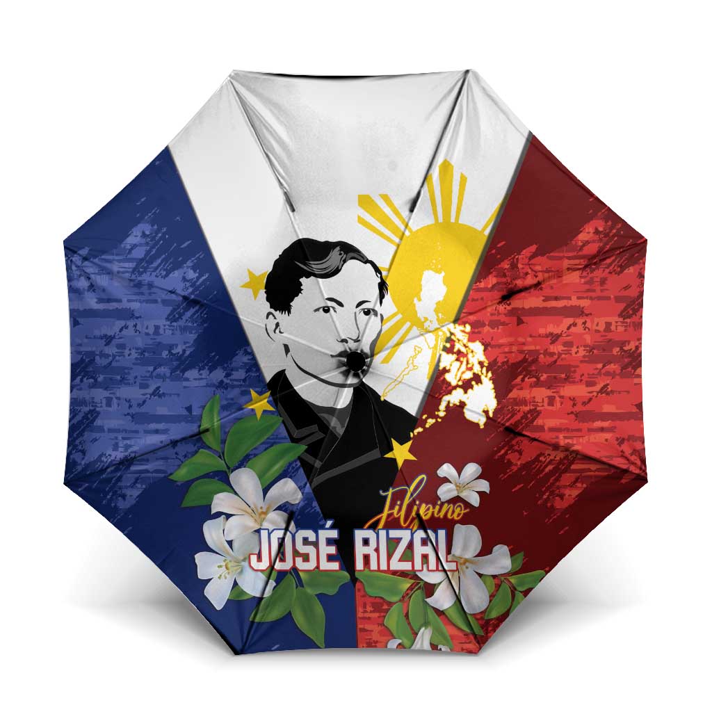 Philippines Rizal Day Umbrella Filipino Sampaguita Grunge Style LT14 One Size Folded 11.42 inch Opened Diameter 37.4 inch Blue - Polynesian Pride