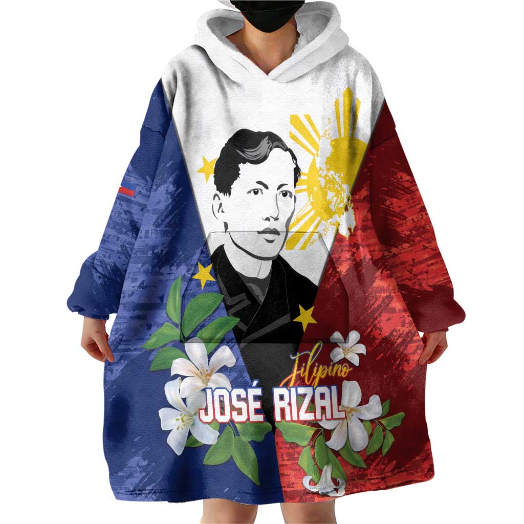 Philippines Rizal Day Wearable Blanket Hoodie Filipino Sampaguita Grunge Style LT14 - Polynesian Pride