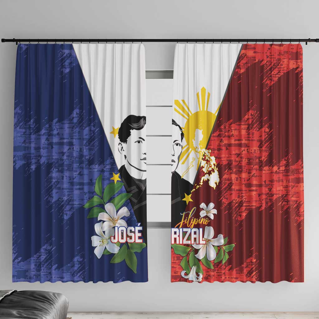Philippines Rizal Day Window Curtain Filipino Sampaguita Grunge Style LT14 With Hooks Blue - Polynesian Pride