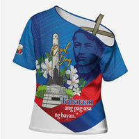 Philippines Rizal Day Cross Shoulder Shirt Filipino Motto Stella Polynesian Pattern LT14 Female Blue - Polynesian Pride
