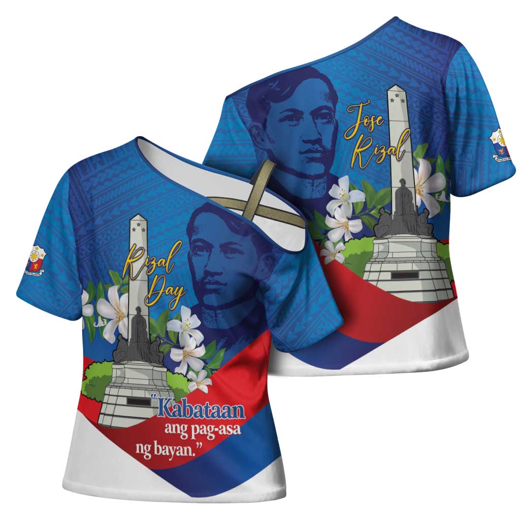 Philippines Rizal Day Cross Shoulder Shirt Filipino Motto Stella Polynesian Pattern LT14 - Polynesian Pride