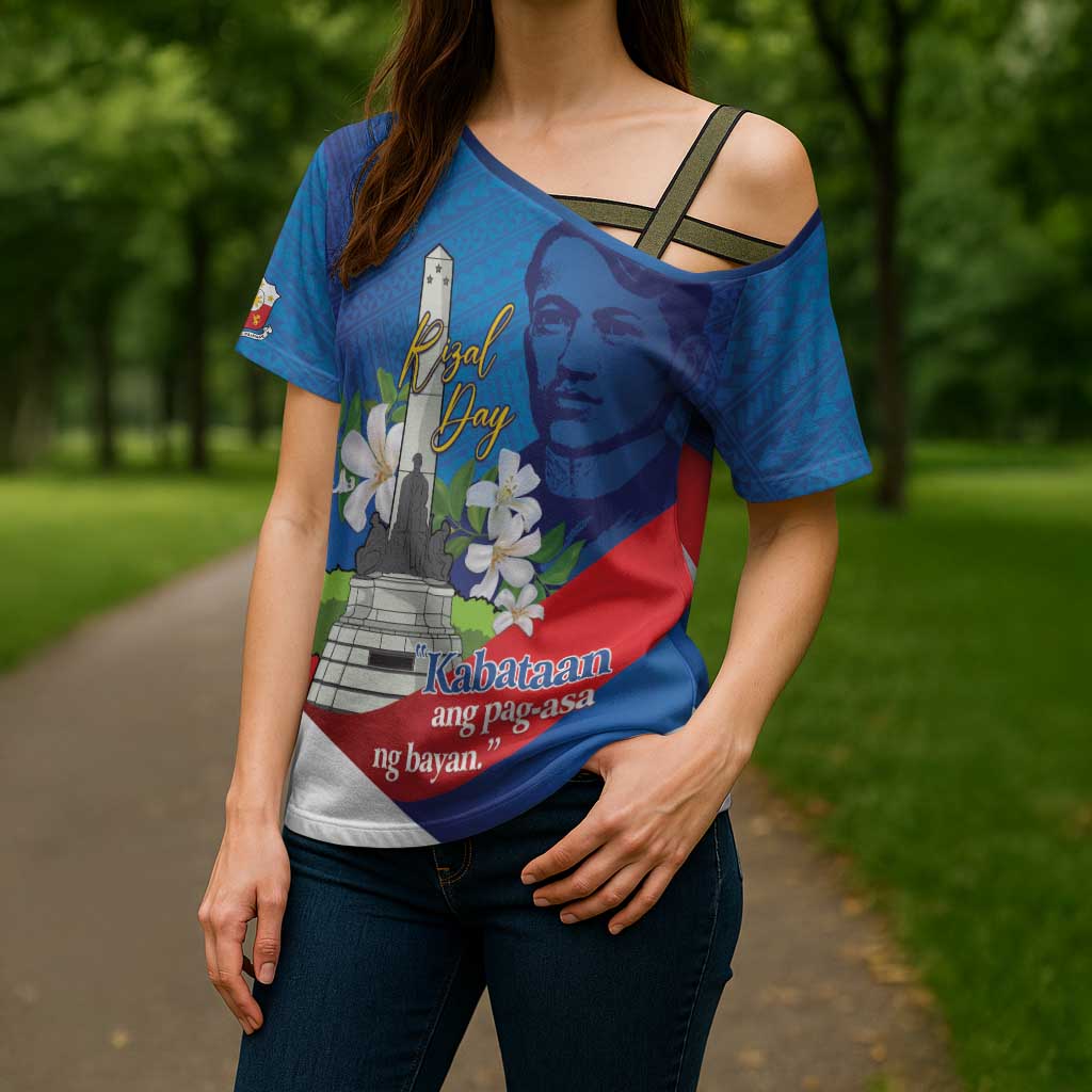 Philippines Rizal Day Cross Shoulder Shirt Filipino Motto Stella Polynesian Pattern LT14 - Polynesian Pride