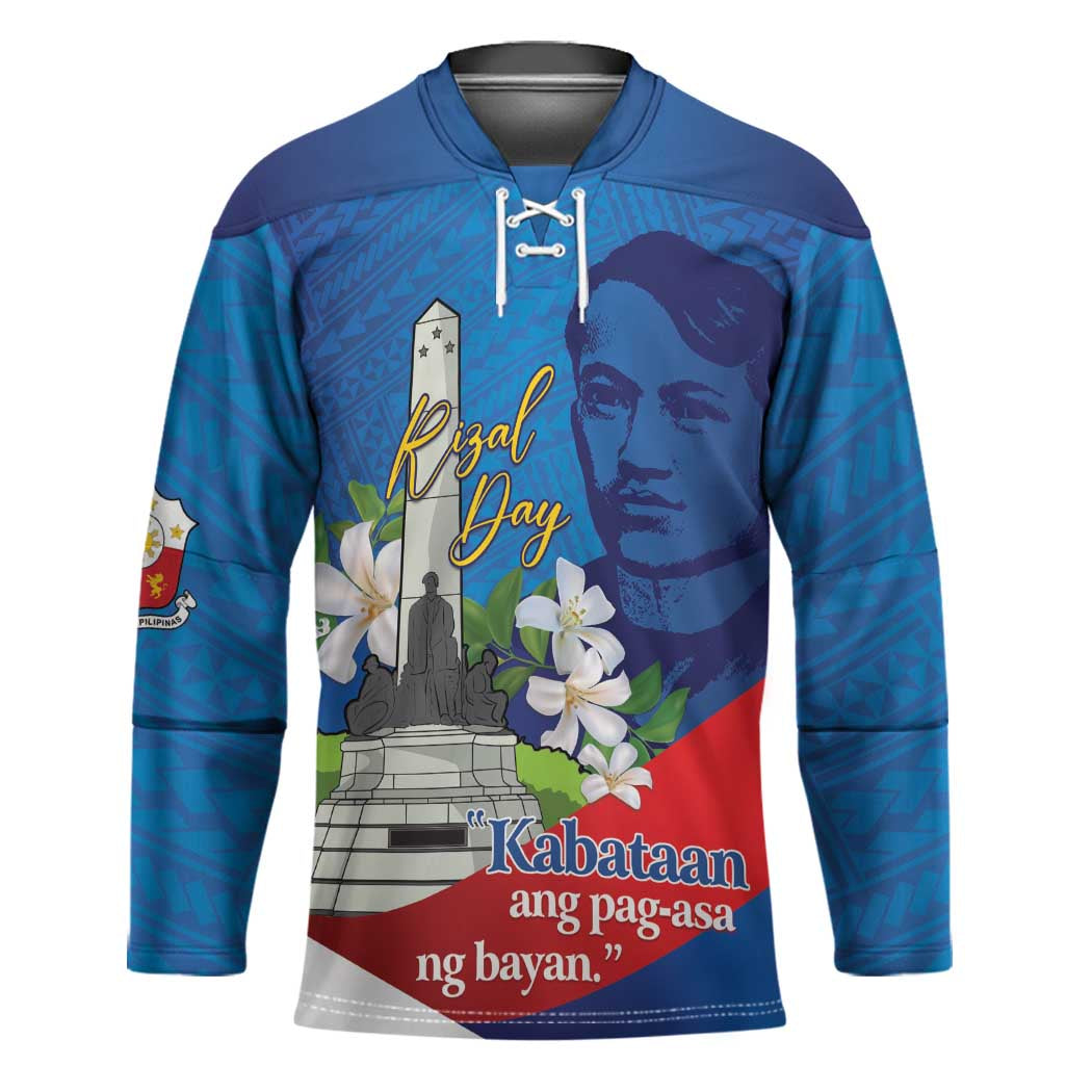 Philippines Rizal Day Hockey Jersey Filipino Motto Stella Polynesian Pattern LT14 Unisex Blue - Polynesian Pride