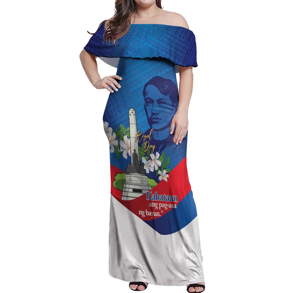 Philippines Rizal Day Off Shoulder Maxi Dress Filipino Motto Stella Polynesian Pattern LT14 Women Blue - Polynesian Pride