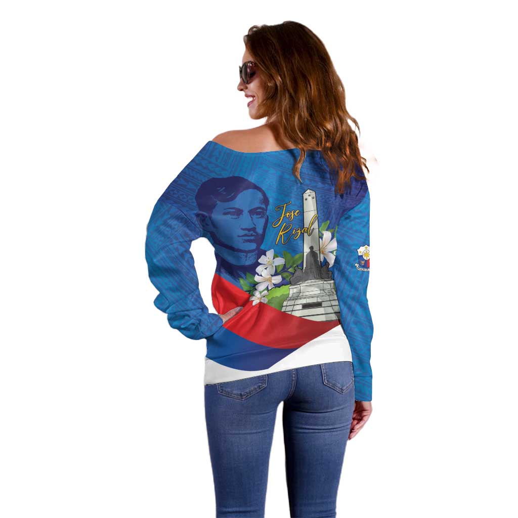Philippines Rizal Day Off Shoulder Sweater Filipino Motto Stella Polynesian Pattern LT14 - Polynesian Pride