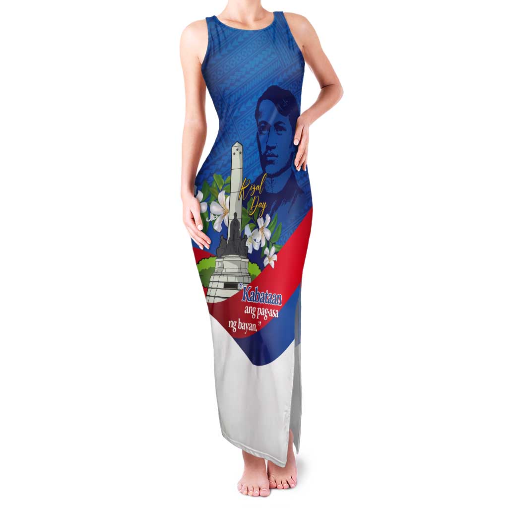 Philippines Rizal Day Tank Maxi Dress Filipino Motto Stella Polynesian Pattern LT14 Women Blue - Polynesian Pride