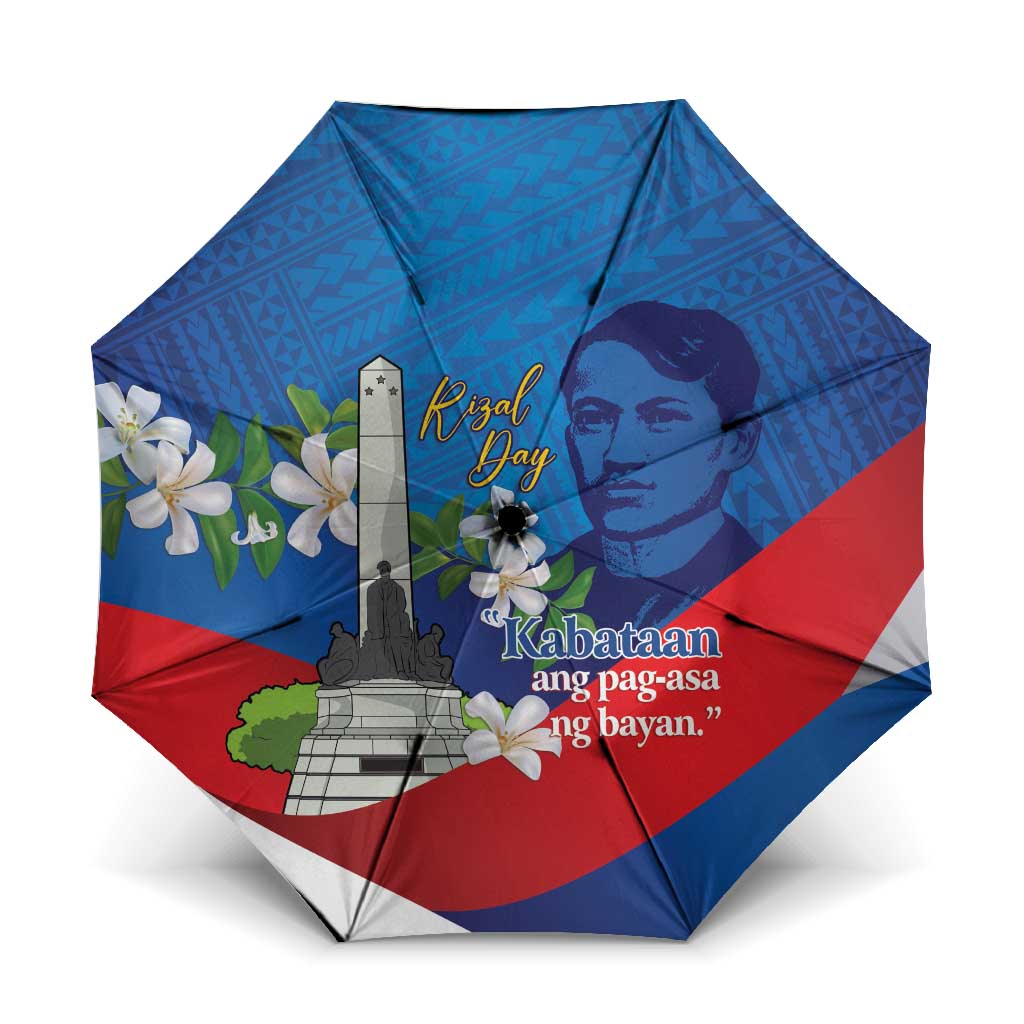 Philippines Rizal Day Umbrella Filipino Motto Stella Polynesian Pattern LT14 One Size Folded 11.42 inch Opened Diameter 37.4 inch Blue - Polynesian Pride