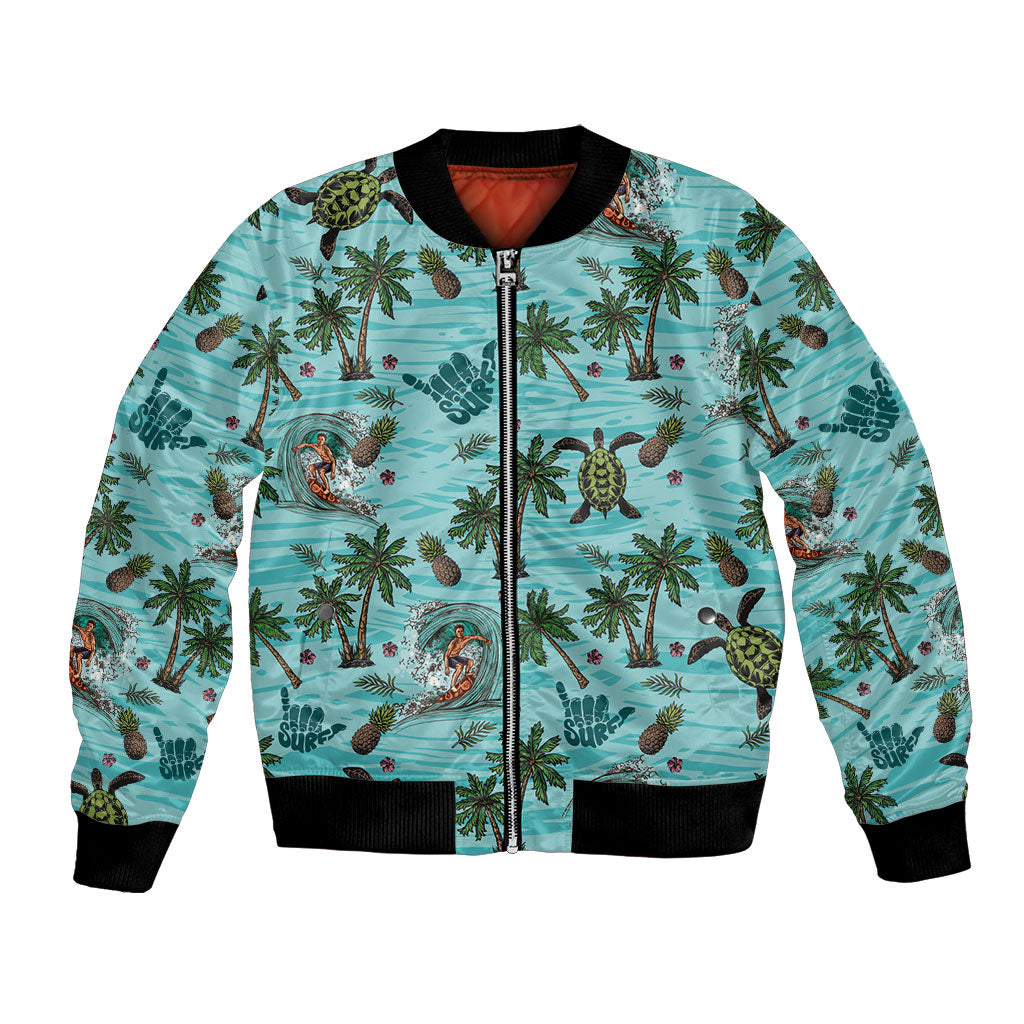 Aloha Hawaii Surfing Tropical Seamless Bomber Jacket LT14 Unisex Cyan - Polynesian Pride