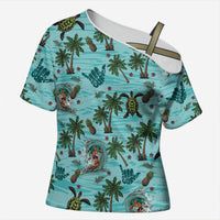Aloha Hawaii Surfing Tropical Seamless Cross Shoulder Shirt LT14 Female Cyan - Polynesian Pride