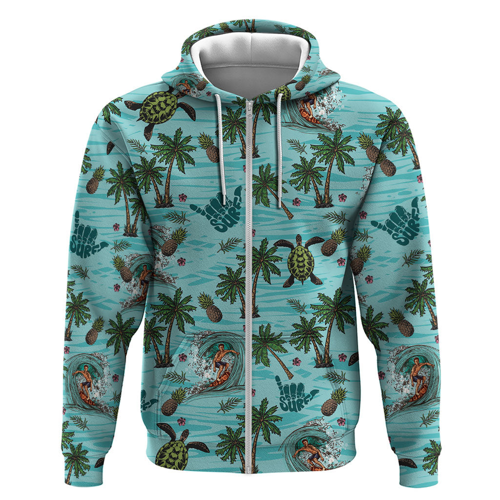 Aloha Hawaii Surfing Tropical Seamless Hoodie LT14 Zip Hoodie Cyan - Polynesian Pride