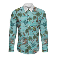 Aloha Hawaii Surfing Tropical Seamless Long Sleeve Button Shirt LT14 Unisex Cyan - Polynesian Pride
