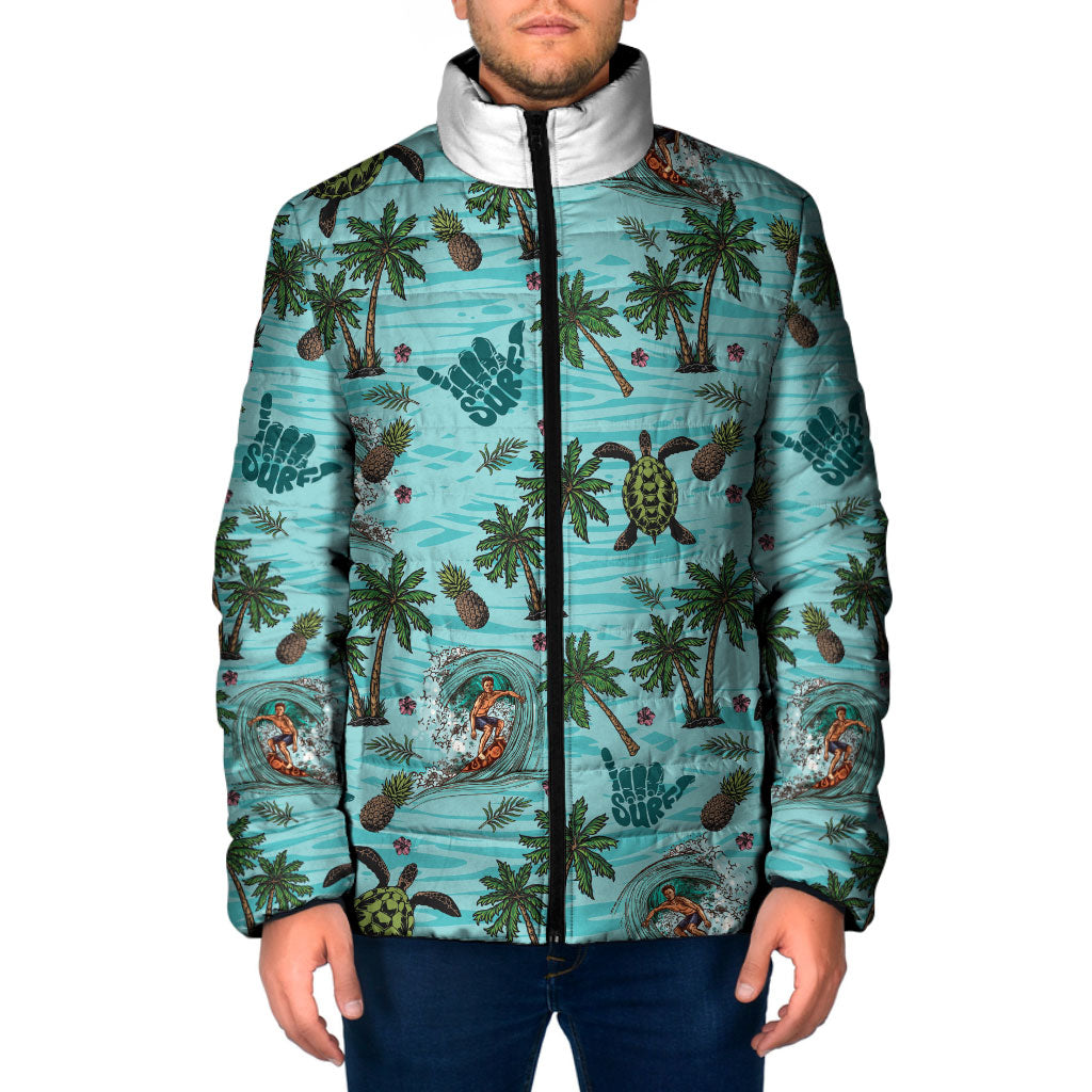 Aloha Hawaii Surfing Tropical Seamless Padded Jacket LT14 Men Cyan - Polynesian Pride