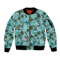 Aloha Hawaii Surfing Tropical Seamless Sleeve Zip Bomber Jacket LT14 Unisex Cyan - Polynesian Pride