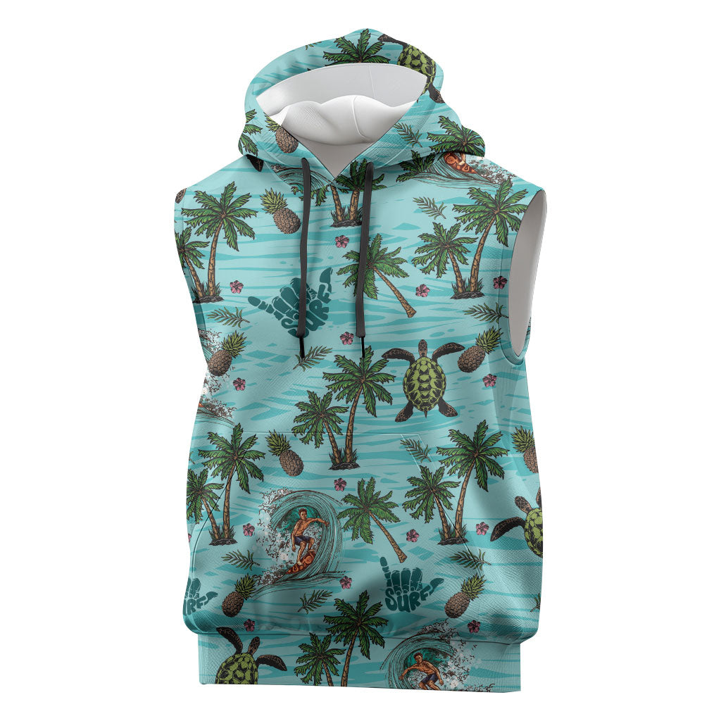 Aloha Hawaii Surfing Tropical Seamless Sleeveless Hoodie LT14 Cyan - Polynesian Pride