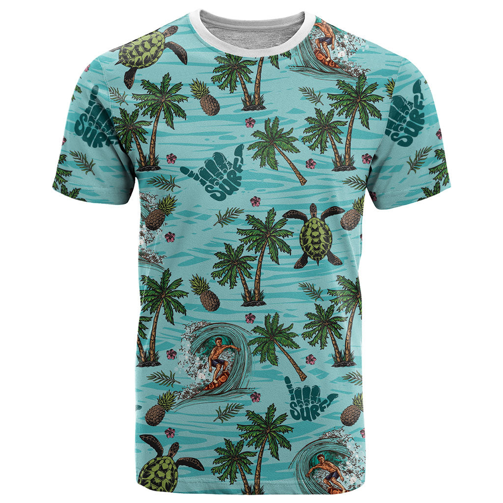 Aloha Hawaii Surfing Tropical Seamless T Shirt LT14 Cyan - Polynesian Pride