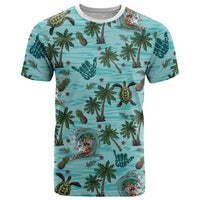 Aloha Hawaii Surfing Tropical Seamless T Shirt LT14 Cyan - Polynesian Pride