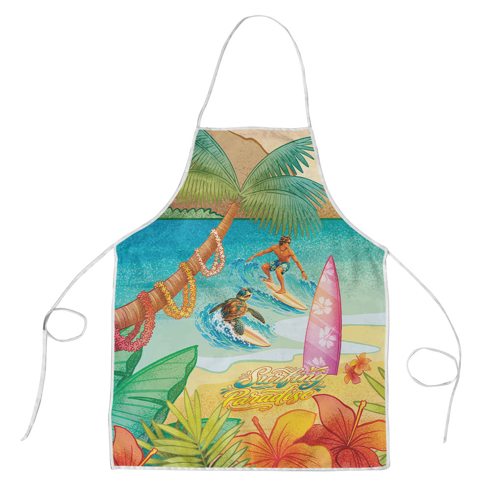 Surfing Paradise Hawaii Apron Tropical Flowers Beachy Vibes LT14 Multicolor - Polynesian Pride