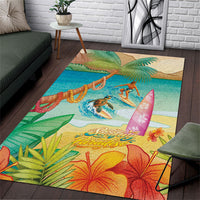 Surfing Paradise Hawaii Area Rug Tropical Flowers Beachy Vibes LT14 Multicolor - Polynesian Pride